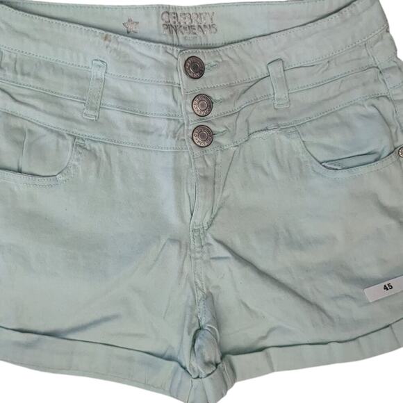 #45 Celebrity Pink Blue/Green Denim Shorts with Button Detail - Picture 6 of 6